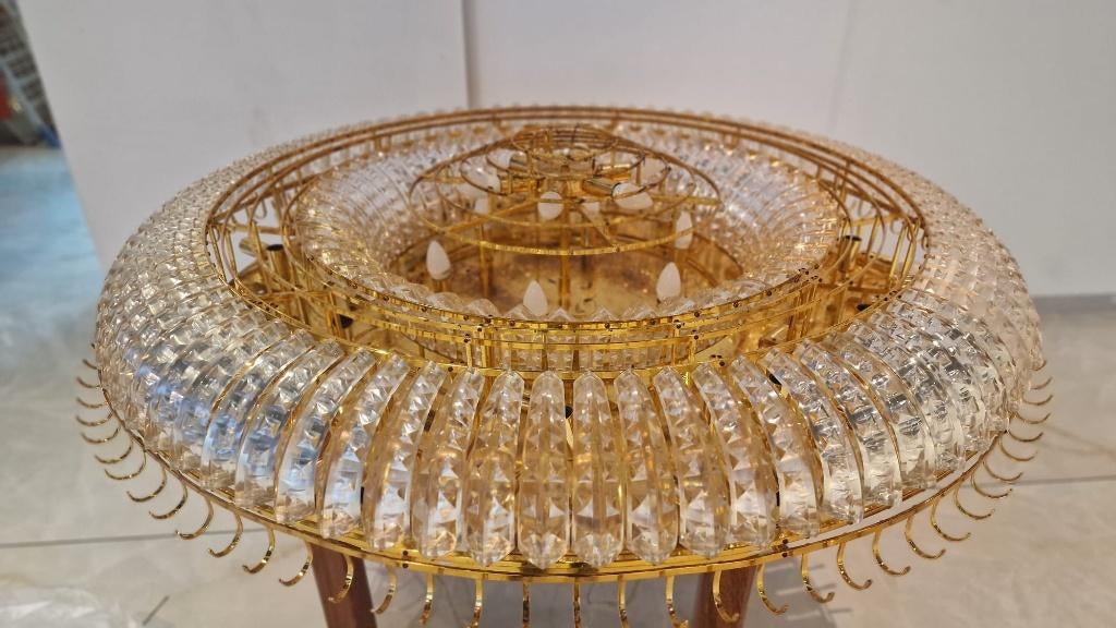 Luxe Kristallen Plafondlamp Goud–Vintage Design, Ophalen, Gebruikt, Glas