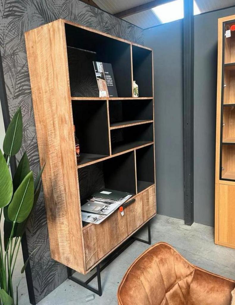 DTP Odion Boekenkast - Showroommodel Teakhout & Metaal, Ophalen, 100 tot 150 cm, 200 cm of meer, Teakhout