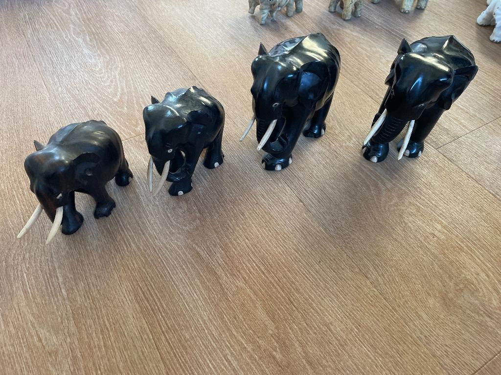 4 Antieke Ebben houten olifanten.1930 Ceylon. Diverse maten, Ophalen of Verzenden
