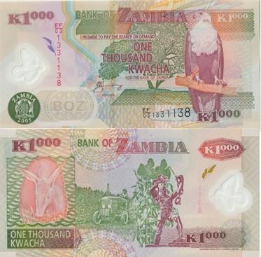 ZAMBIA 2005 1000 kwacha #44d UNC POLYMER, Postzegels en Munten, Bankbiljetten | Afrika, Verzenden, Zambia, Los biljet