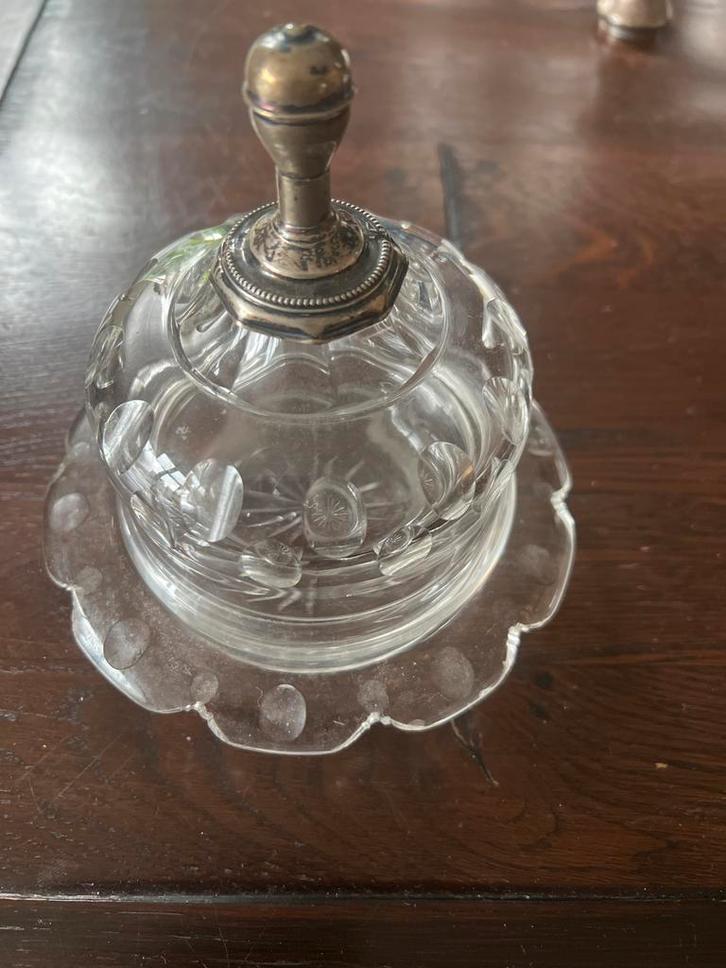 Antieke glazen boterstolp met metalen handvat, Antiek en Kunst, Antiek | Glas en Kristal, Ophalen