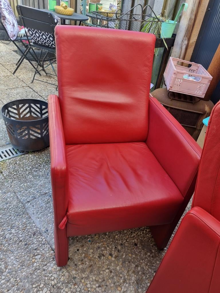 Rode leren eetkamerstoelen, Ophalen, Gebruikt, 50 tot 75 cm