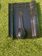 68 zwarte geglazuurde kruispannen KDN Lafarge 6 (2006), Ophalen, Steen of Klei, Zwart, Dakpannen