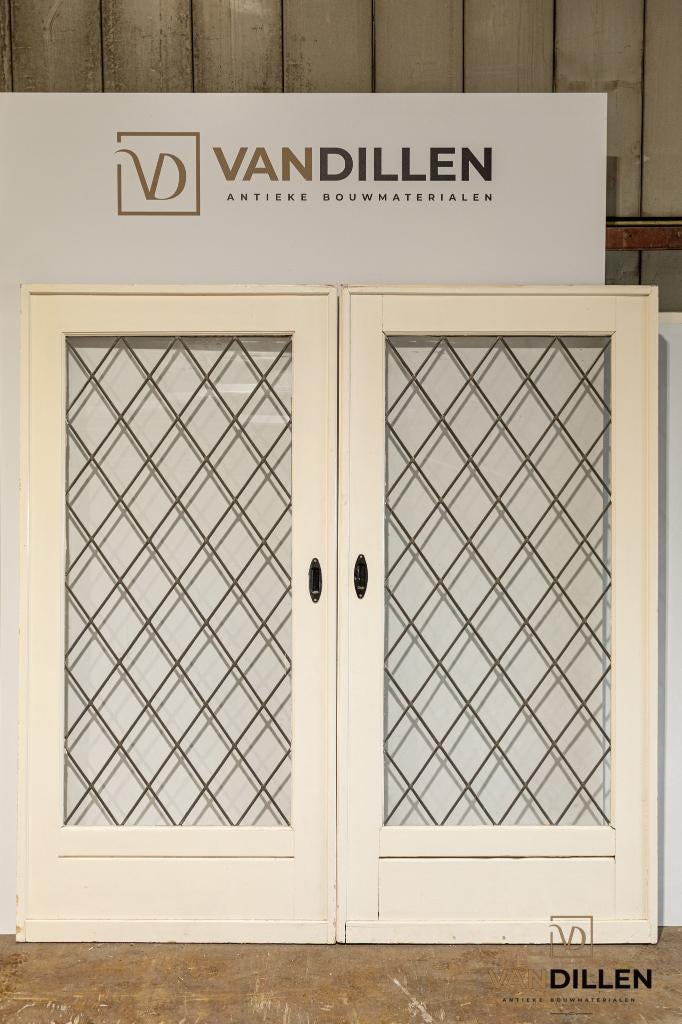 Set ensuite / schuifdeuren glas in lood ruitmotief 215 x 102