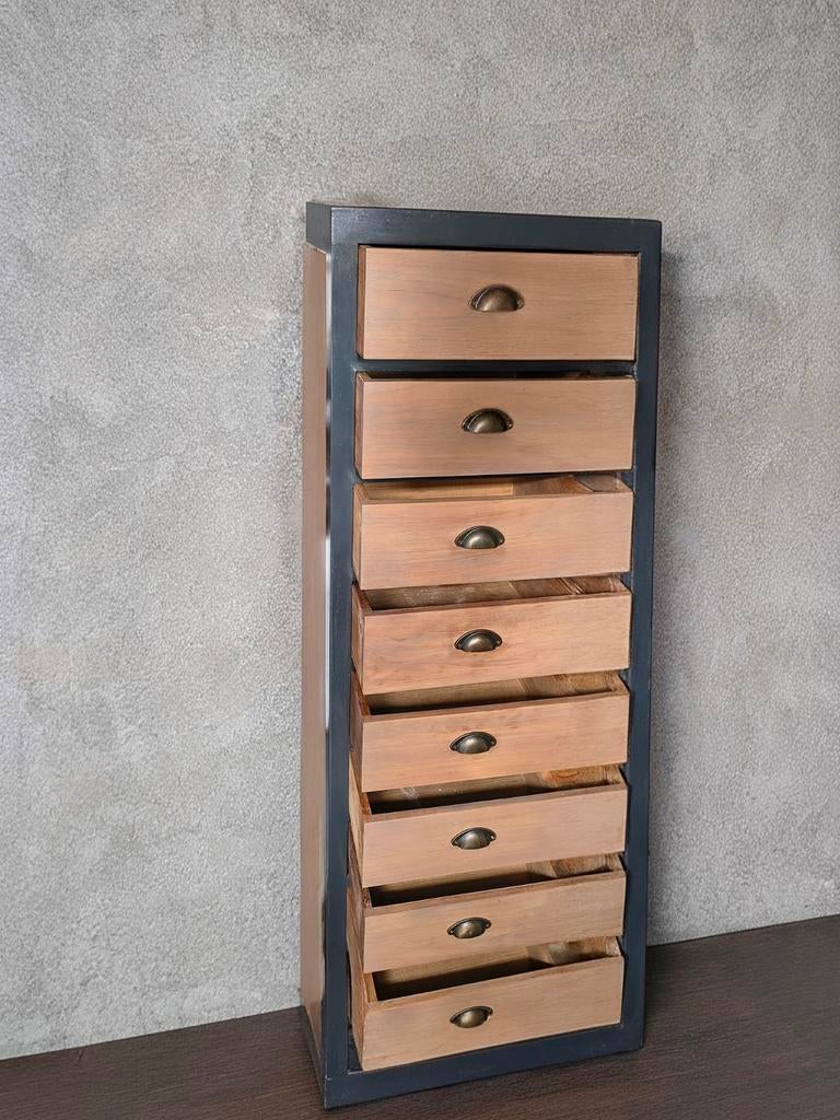 Teakhouten kastje met 8 laden - Compact en stijlvol, Huis en Inrichting, Kasten | Ladekasten, Ophalen, Minder dan 50 cm, Gebruikt