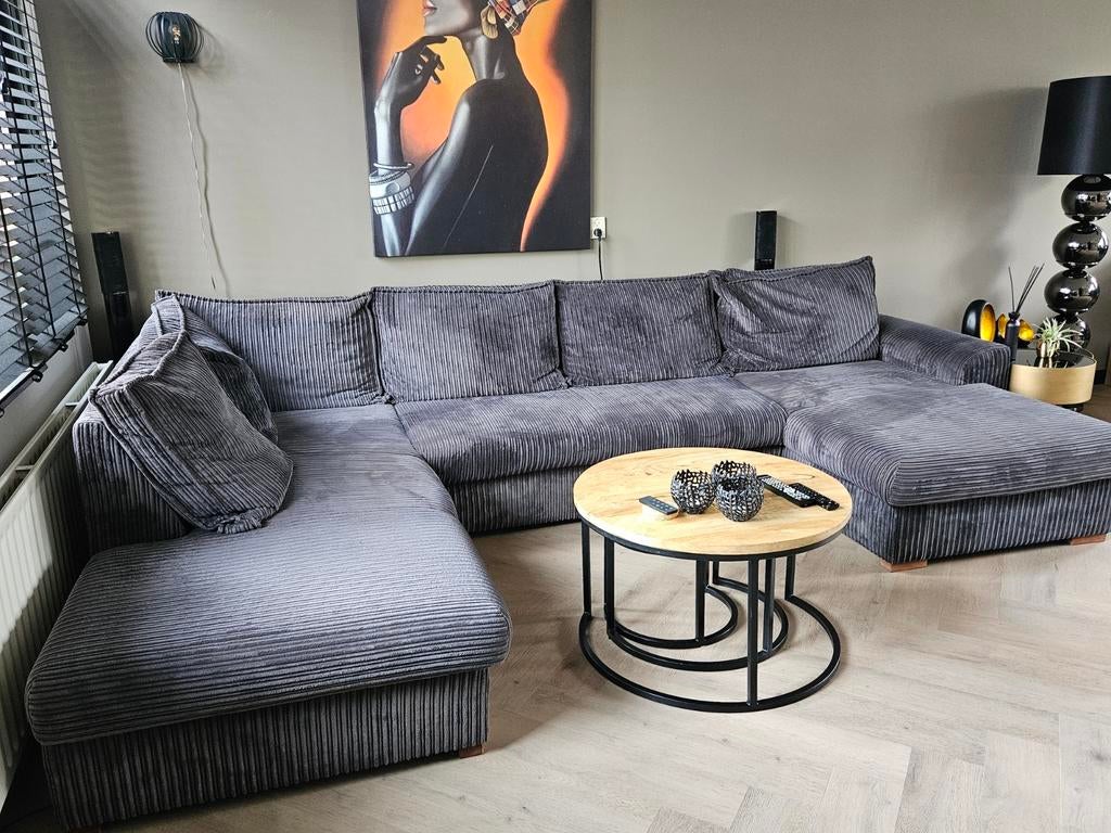 Donkergrijs ribstof bankstel, Huis en Inrichting, Banken | Bankstellen, Ophalen, Vierpersoons of meer