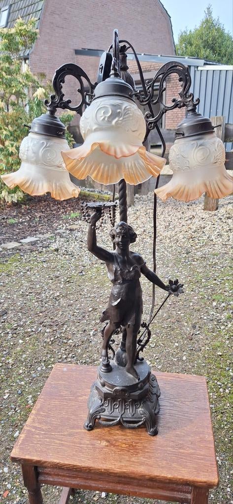 Art nouveau stijl tafellamp brocante koper, Antiek en Kunst, Ophalen