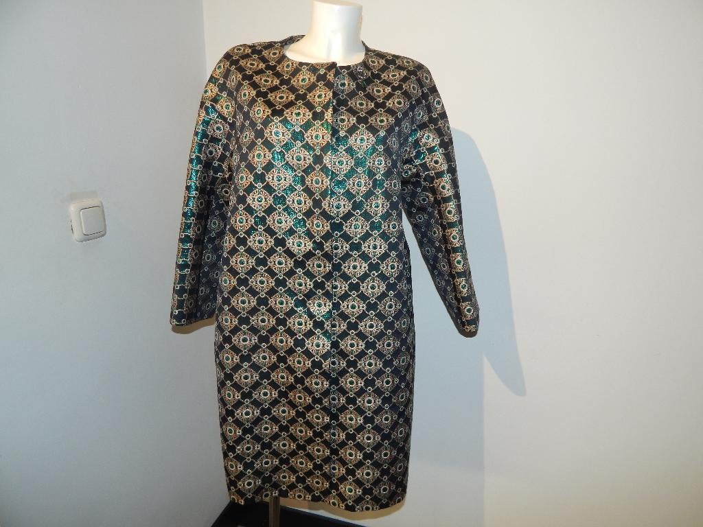 Max Mara beeldschone jas goud groen glinster broche D42, Overige kleuren, Verzenden, Zo goed als nieuw, Maat 42/44 (L)