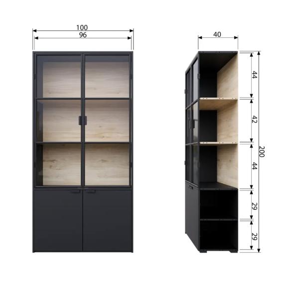 Woood vitrinekast Sivan, Huis en Inrichting, Ophalen, 50 tot 100 cm, Zo goed als nieuw, 150 tot 200 cm