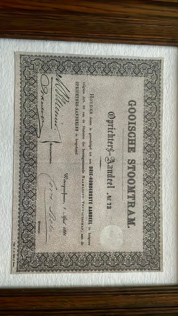 Historisch Gooische Stoomtram Oprichters-Aandeel, Ophalen of Verzenden, Voor 1920, Aandeel