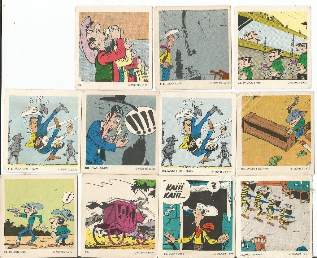 11  Morris 1970 plaatjes oa Lucky  Luke, Ophalen of Verzenden, Gebruikt, Overige typen