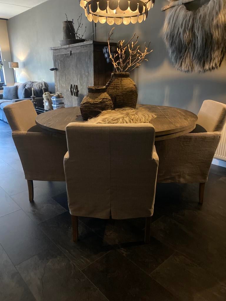 Aura Peeperkorn ronde eettafel Nynke 145 cm met stoelen, Ophalen, Nieuw, Hout, Landelijk