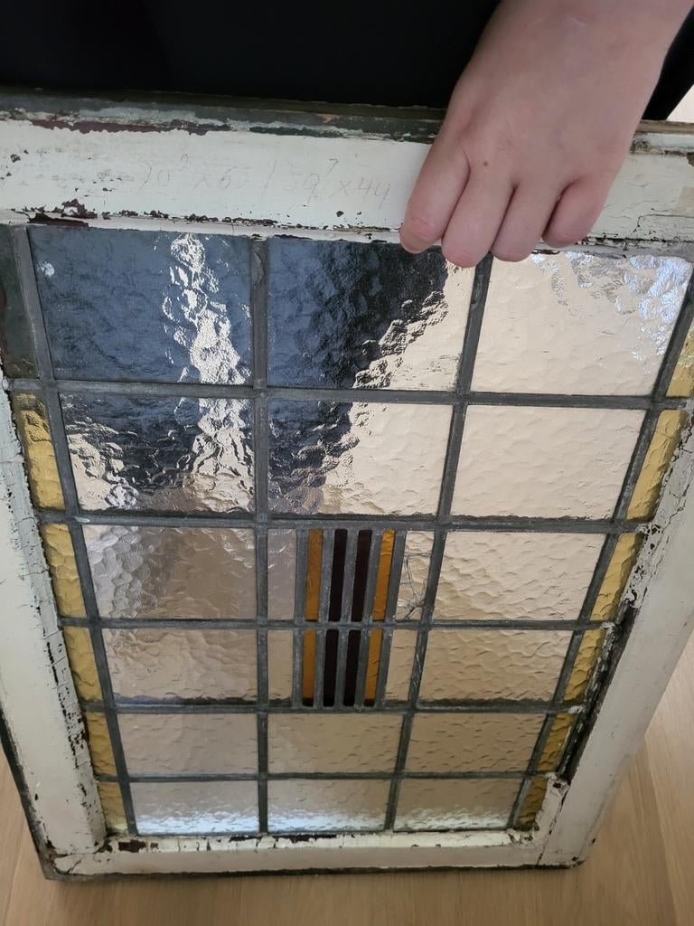 Antiek Glas in Lood Raam - Decoratief en Uniek, Ophalen, Gevelraam of Ruit, Gebruikt, Minder dan 80 cm