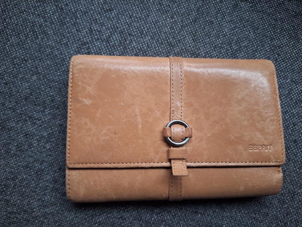Leren Esprit portemonnee, Sieraden, Tassen en Uiterlijk, Portemonnees, Gebruikt, Bruin, Esprit, Ophalen of Verzenden