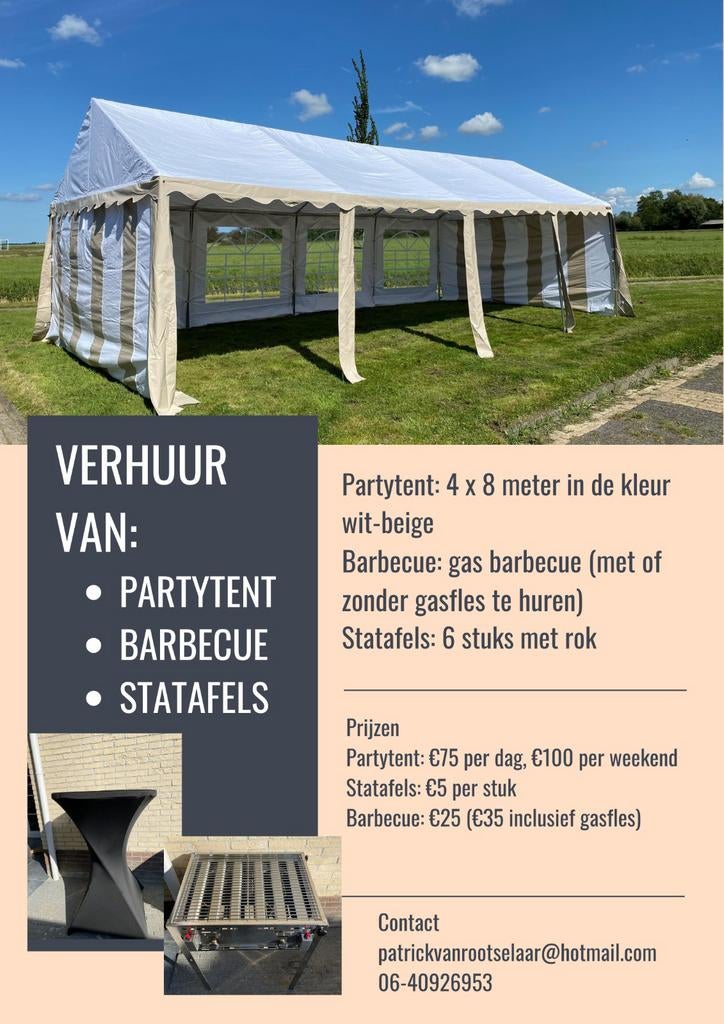 Feesttent/partytent verhuur, Tuin en Terras, Partytenten, Ophalen, Opvouwbaar, Partytent, Nieuw