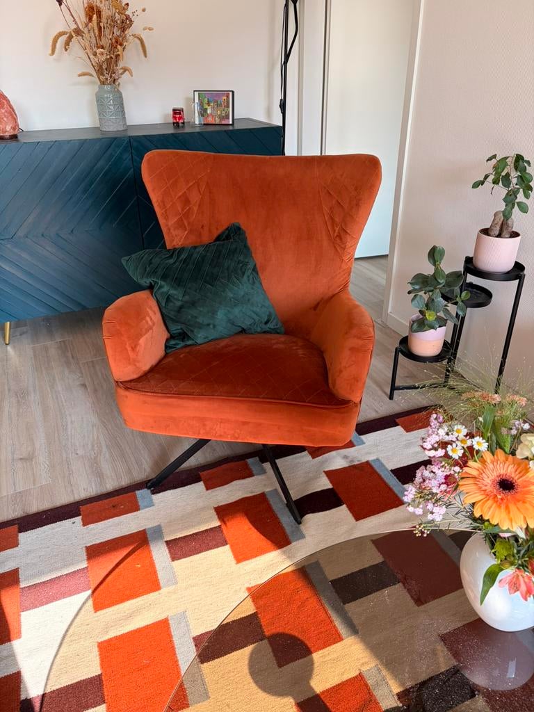 Terra fauteuil (draaifauteuil Dave, Ronald Verdult Design), Huis en Inrichting, Fauteuils, Ophalen, Gebruikt, Velours, Minder dan 75 cm