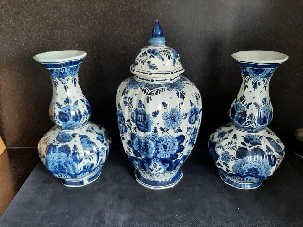 Delfts Blauw Vazen Set, Antiek en Kunst, Ophalen