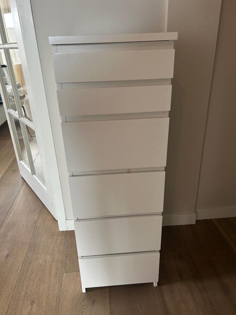Ikea Malm 6 lades - wit/spiegelglas - 40x123 cm, Huis en Inrichting, Ophalen, Minder dan 50 cm, Gebruikt, 5 laden of meer