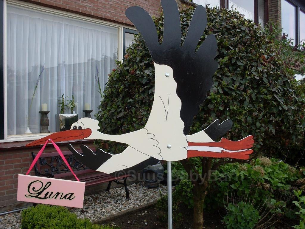 Geboortebord Vliegende Geboorte Ooievaar., Kinderen en Baby's, Kraamcadeaus en Geboorteborden, Ophalen of Verzenden, Zo goed als nieuw