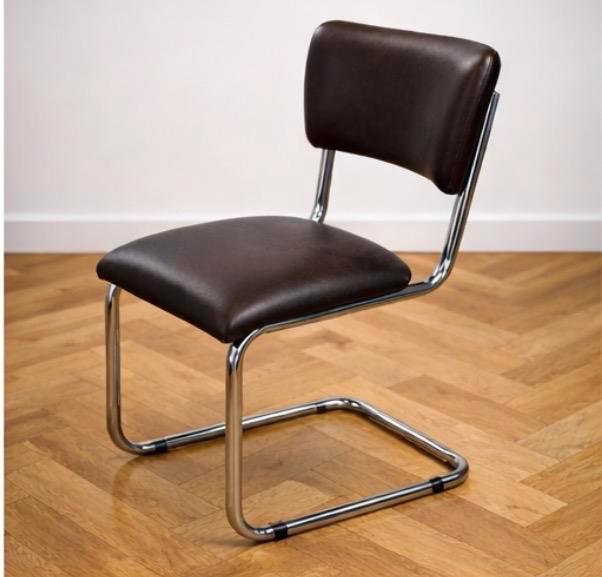 6 Mooie buisstoelen met bruin kunstleer, Huis en Inrichting, Stoelen, Gebruikt, Vijf, Zes of meer stoelen, Metaal, Bruin, Ophalen