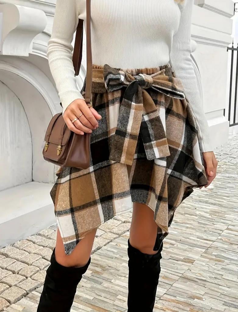 schotse rok ruit rok fluweel bruin wit zwart shirt melkwit, Ophalen of Verzenden, Nieuw, Maat 38/40 (M), Boven de knie