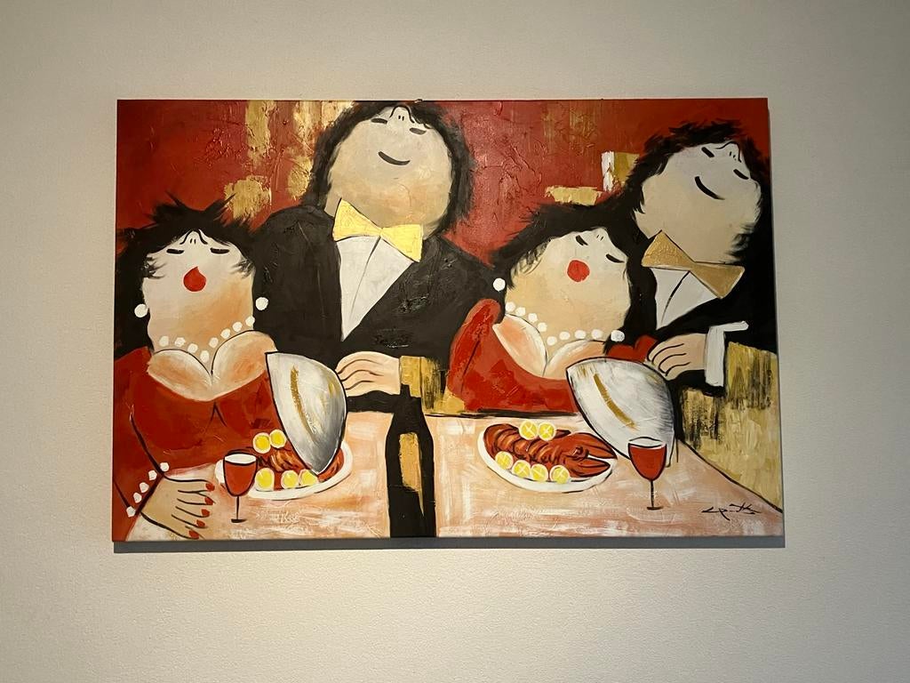 Kleurrijk schilderij 'Dikke Dames' 120x80, Ophalen