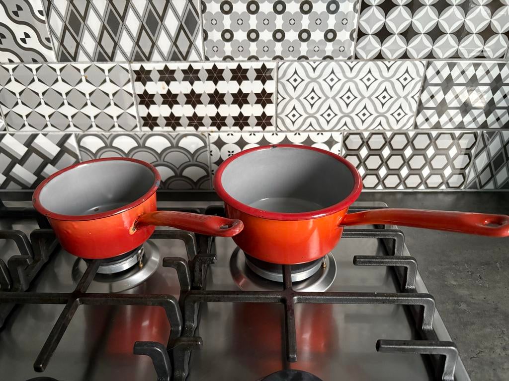 Vintage Emaille Steelpannetjes - Set van 2, Ophalen of Verzenden