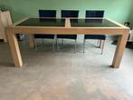 Wit eiken eettafel met belgisch hardstenen inlegbladen, Ophalen, Gebruikt, Robuust Modern, Eikenhout