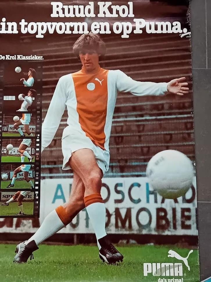 Unieke Ruud Krol Ajax Puma poster, Verzamelen, Sportartikelen en Voetbal, Ophalen of Verzenden, Gebruikt, Ajax, Poster, Plaatje of Sticker