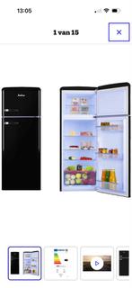 Amica Retro Koelkast met Vriezer - Zwart, Ophalen, 150 tot 200 liter, Gebruikt, Met aparte vriezer