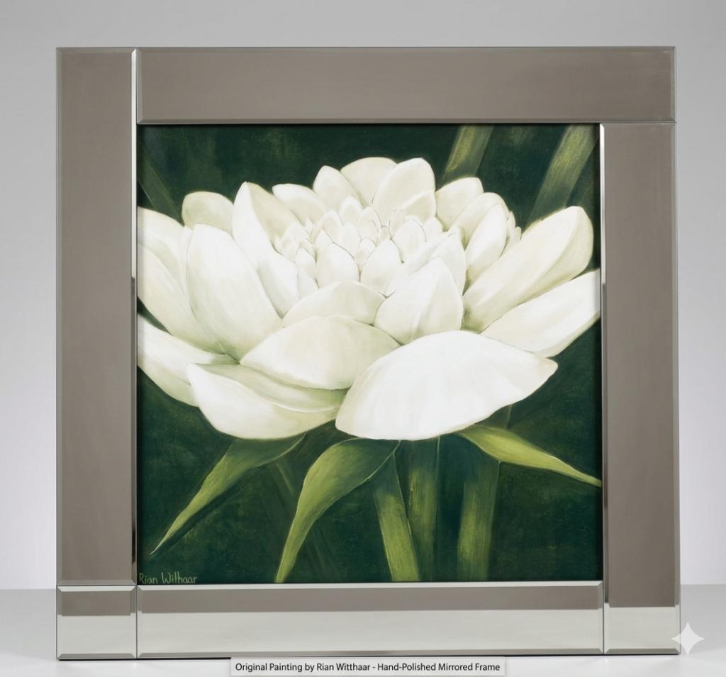 Rian Withaar: Wit Lotus, schilderij in spiegellijst, W&D23, Ophalen