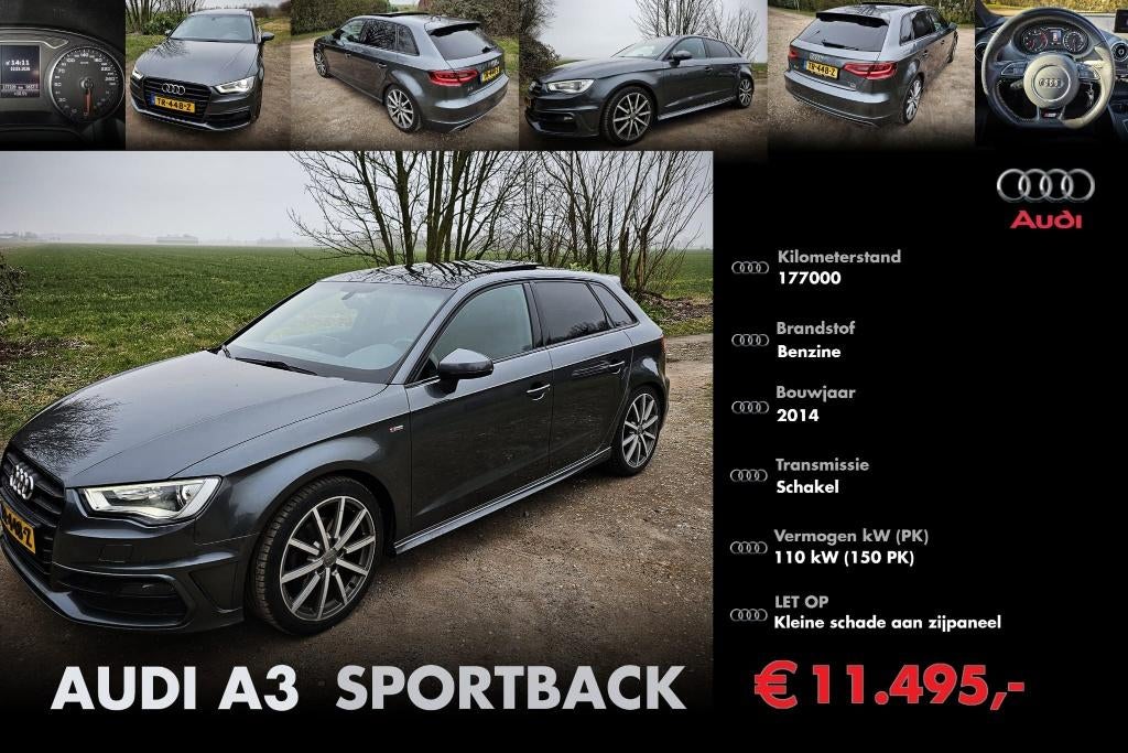 Audi A3 1.4 Tfsi 110KW Sportback 2014 Grijs, Auto's, Leder en Stof, 1395 cc, Dealer onderhouden, 149 pk