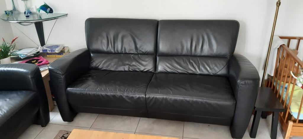 Zwart leren bankstel 2.5 zit 1.85m breed, Ophalen