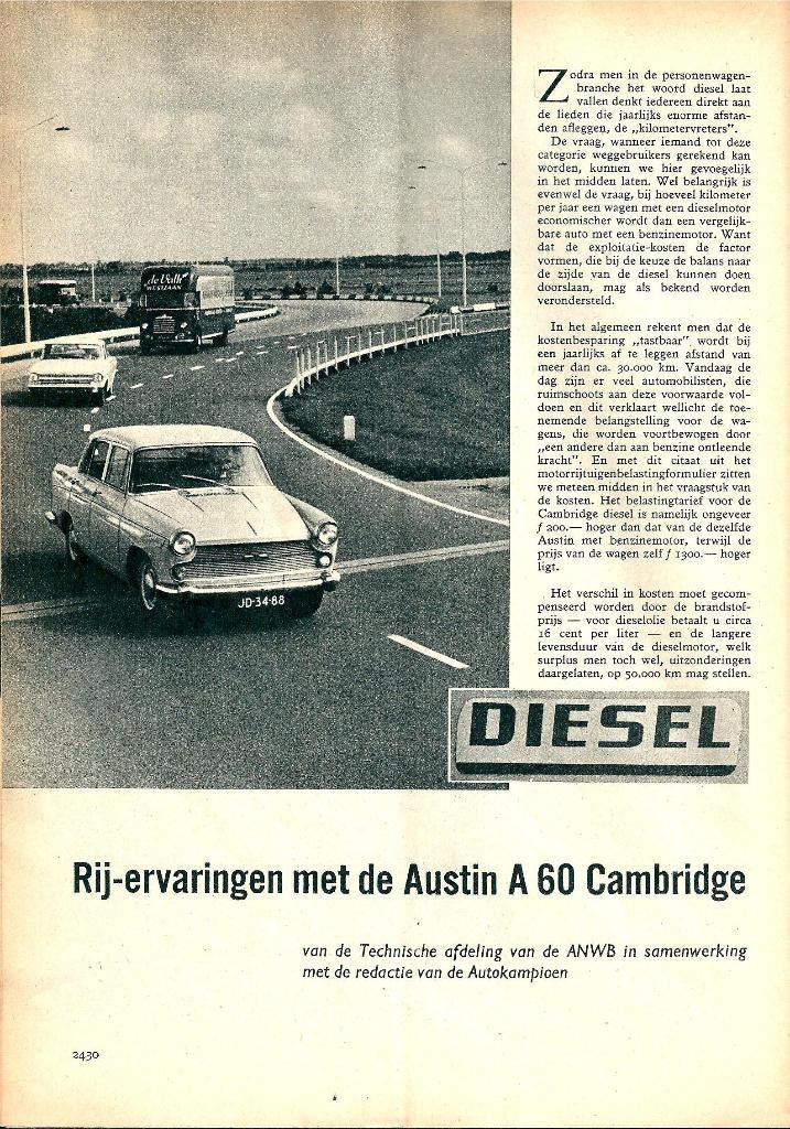 Autokampioen test Austin A 60 Cambridge diesel 1962, Ophalen of Verzenden, Gelezen, Overige merken