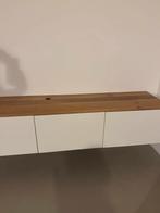 Modern zwevend TV meubel met houten blad witte deuren, Huis en Inrichting, Kasten | Televisiemeubels, Ophalen, Gebruikt, 200 cm of meer