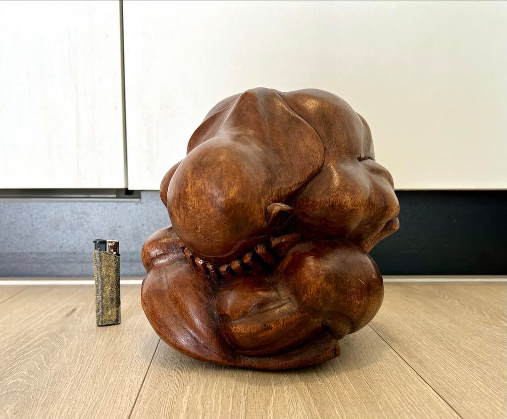 Yogiman beeld van massief hout, Ophalen of Verzenden, Handgemaakt, 20 - 50 cm, Beeld