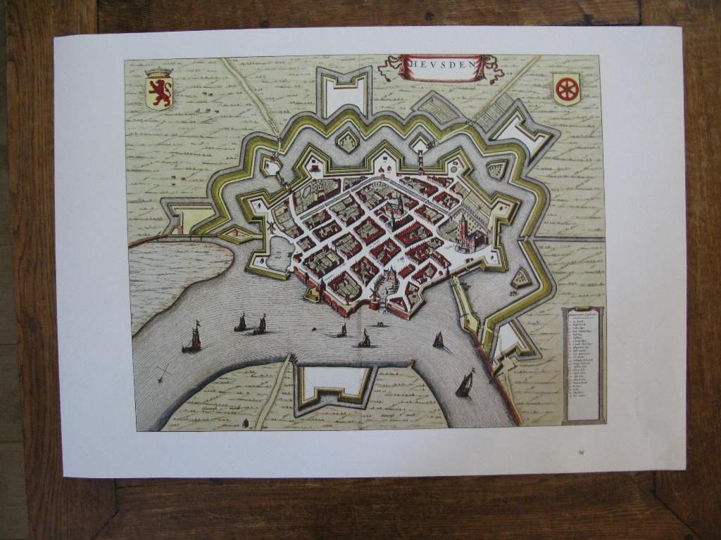 reproductie plattegrond Heusden, Joan Blaeu, 1649, Gelezen, Voor 1800, Joan Blaeu, Ophalen of Verzenden