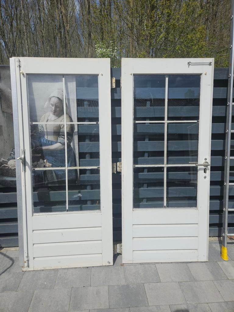 Set van 2 houten deuren met glas, Doe-het-zelf en Verbouw, Deuren en Horren, Ophalen