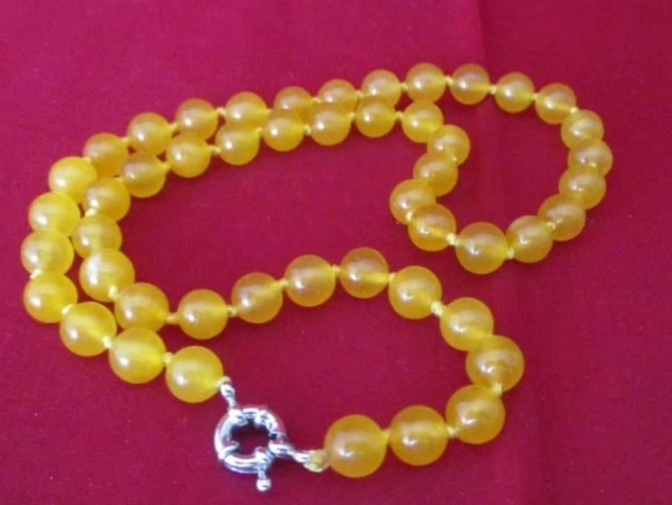 Mooie halsketting van gele jade, kralen Ø 8,3 mm, Sieraden, Tassen en Uiterlijk, Kettingen, Verzenden, Nieuw, Geel, Steen of Mineraal