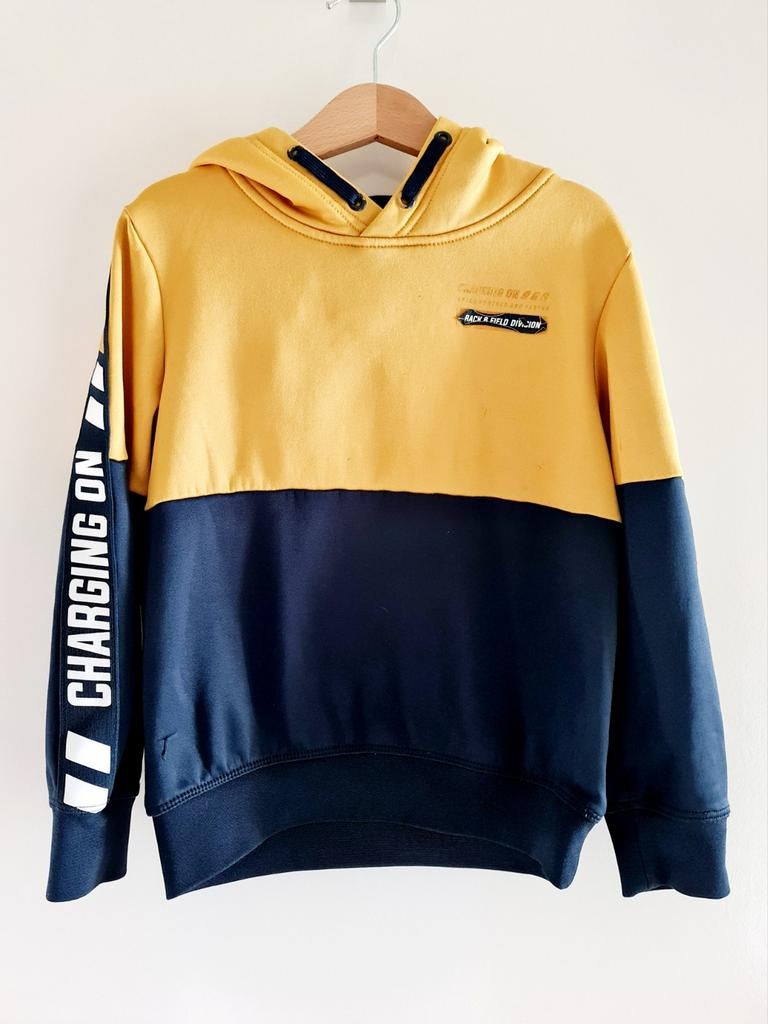 Blauw/gele hoodie maat 122-128, Kinderen en Baby's, Kinderkleding | Maat 122, WE, Trui of Vest, Ophalen of Verzenden, Zo goed als nieuw