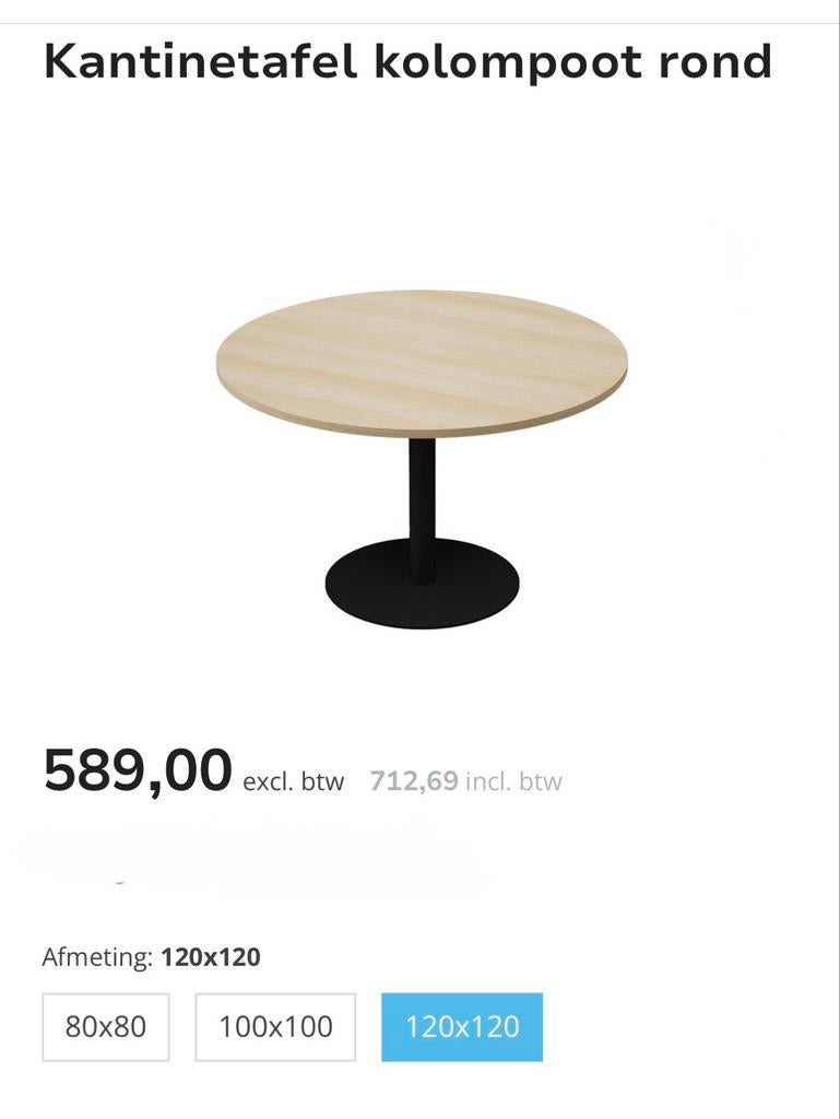 Kantinettafel rond 120x120 office table kantoor eik beige, Ophalen of Verzenden, Zo goed als nieuw