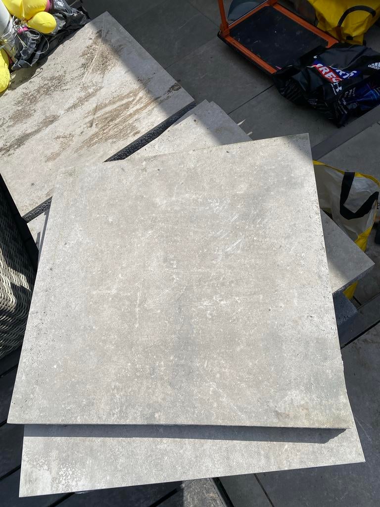 Keramische tegels marble smoke grey 60x60x4 cm, Gebruikt, Keramiek, Terrastegels, 5 tot 10 m²
