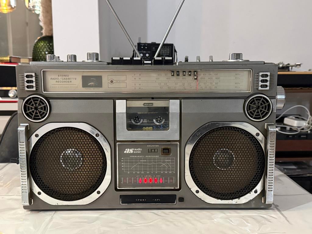 Vintage Audio Sonic boombox, radio en cassette, Audio, Tv en Foto, Radio's, Gebruikt, Audio Sonic, Ophalen of Verzenden, Radio