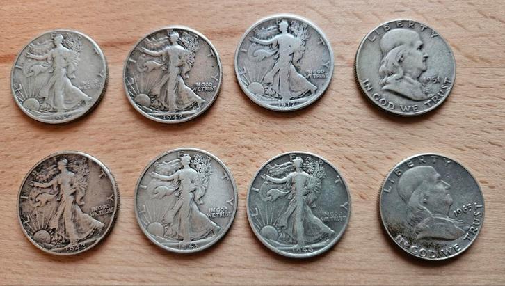 8 Zilveren Amerikaanse halve dollars., Postzegels en Munten, Munten | Amerika, Setje, Noord-Amerika, Zilver, Ophalen of Verzenden