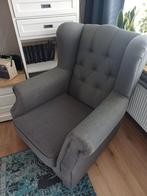 Grijze fauteuil stoel met knopen, Ophalen, Gebruikt, Minder dan 75 cm, 75 tot 100 cm