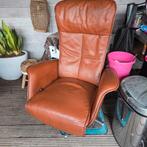 2 leren cognac relax draai fauteuils, Ophalen, Gebruikt, 50 tot 75 cm, Leer