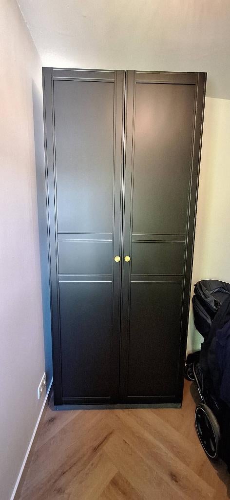 Pax kast grijs/antraciet 100x35x236 met Flisberget deuren, Ophalen, Met deur(en), 200 cm of meer, 50 tot 100 cm