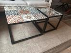 Set van 2 Koffietafels met portugese tegels, Gebruikt, Vierkant, Metaal, Minder dan 50 cm