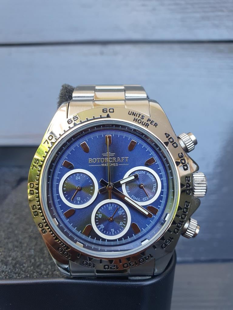 Rotocraft Daytona homage Seiko VD53, Ophalen of Verzenden, Nieuw, Blauw, IOS