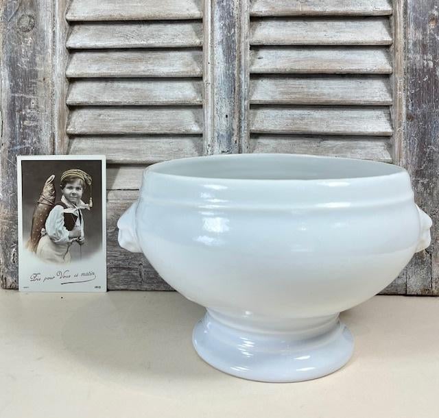 Vintage Franse witte terrine met leeuwenkopjes, Ophalen of Verzenden